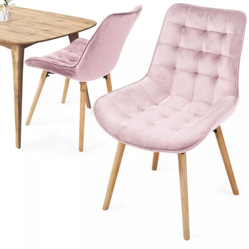 Miadomodo® Chaises De Salle À Manger - Set De 2, Scandinave, Velours, Siège En Pp, Rembourré, Pieds En Hêtre, Style Nordique, Rose - Meuble Pour Salon, Chambre, Cuisine, Bureau