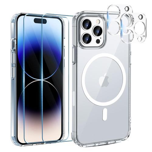 Coque Pour Iphone 16 Pro Max Et 2 Verres Trempé Écran Et 2 Protections Caméra - Cercle Magnétique Intégré Phonillico®