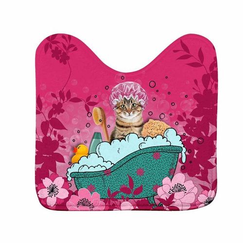 Paris Prix - Tapis Contour Wc Imprimé "Chatibulle" 45x45cm Rose