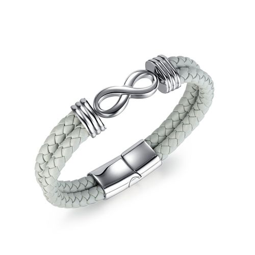 Bracelet En Cuir Tressé Vintage Breloque Infini Gris