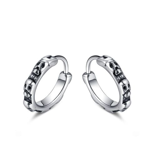 Boucle D'oreille Tête De Mort Vintage Argent