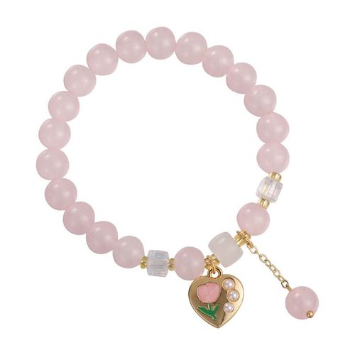 Bracelet Perles Rose Coeur Ajustable Rose