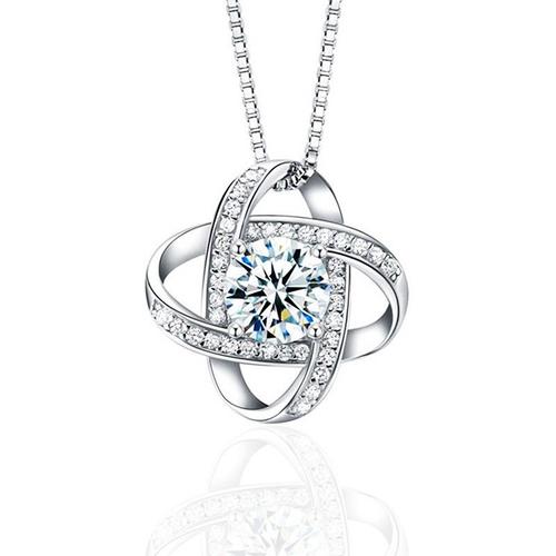 Collier Pendentif Diamant Blanc Trèfle À Quatre Feuilles Argent