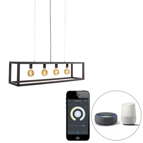 Qazqa Industriel Smart Hanglamp Zwart 4-Lichts Incl. Wifi G95 - Big Cage 2 Aluminium /Acier Noir Rectangulaire / Luminaire / Lumiere / ÃClairage / Intã©Rieur / Salon / Cuisine E27 Max. 4 X...