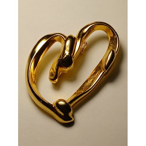 Broche Coeur Ruban Doré,Vintage 90s