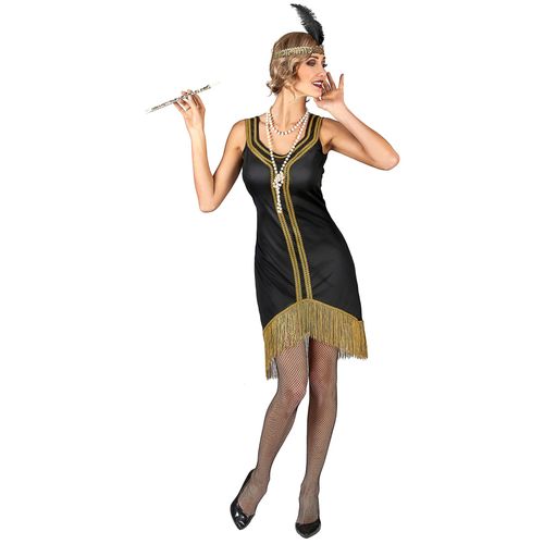 Déguisement Charleston Noir Et Or À Franges Femme - Taille: Medium