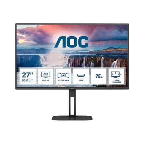 AOC Value-line 27V5CE/BK - V5 series - écran LED - 27" - 1920 x 1080 Full HD (1080p) @ 75 Hz - IPS - 300 cd/m² - 1000:1 - 4 ms - HDMI, USB-C - haut-parleurs - noir