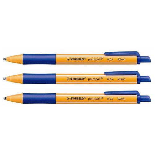 Stabilo Lot De 3 Stylos Bille Rétractable Pointball Tracé 0,5 Mm Bleu