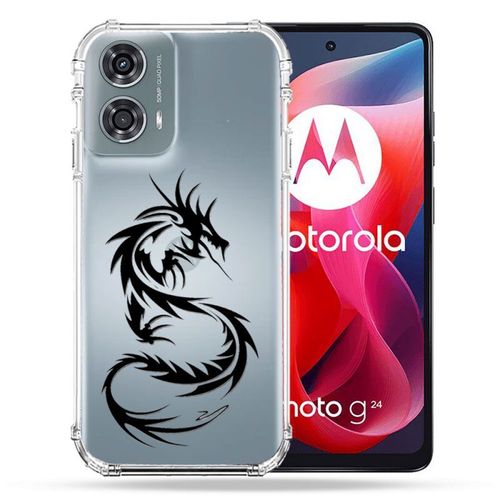 Coque Transparente Pour Motorola G24 4g Dragon Noir
