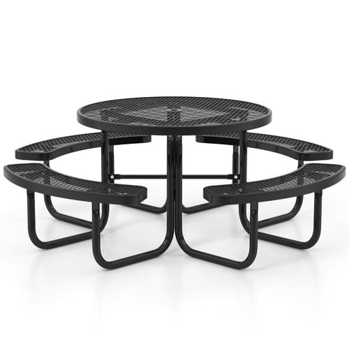 Table De Pique-Nique Ronde Avec 4 Bancs Intégrés Pour 8 Personnes Table De Camping En Métal Avec Sièges Et Trou Pour Parasol 202 X 75 Cm Noir Helloshop26 20_0009432