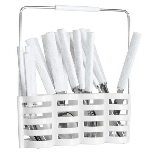 Set De Couverts Pour 6 Personnes Avec Support, Acier Inoxydable, Blanc