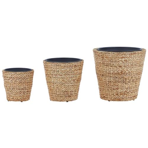 Lot De 3 Pots De Fleurs Naturels En Fibres De Jacinthe D'eau Plaka
