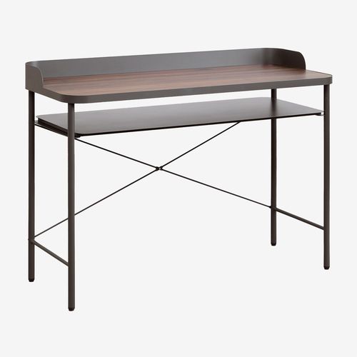 Bureau En Mdf Et Métal Kerobert Gris Granit - Bois Foncé
