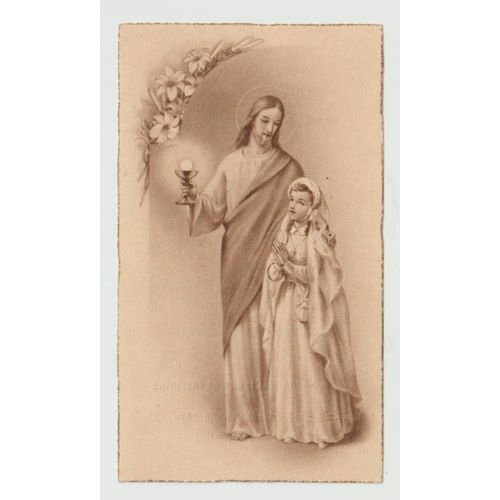 Carte Religieuse Ancienne En Souvenir De Ma Communion Solennelle Marie-Claude Et Marthine Lefèvre,Sainte-Jeanne D'arc ,16 Juin 1957