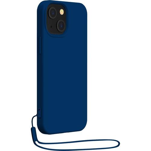 Coque Iphone 14 Silicone + Dragonne Assortie Bleu Marine Bigben