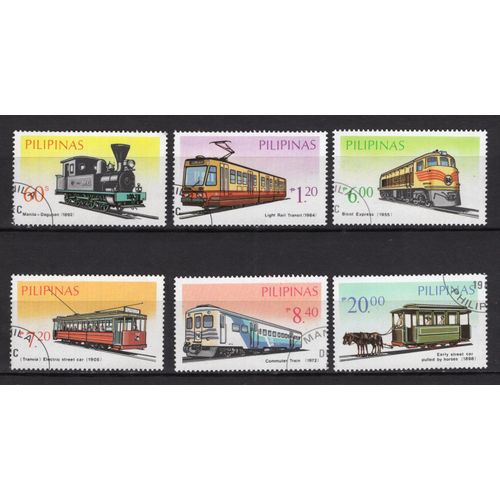 Philippines 1984 Tramways Et Trains Serie Complete Obliteree
