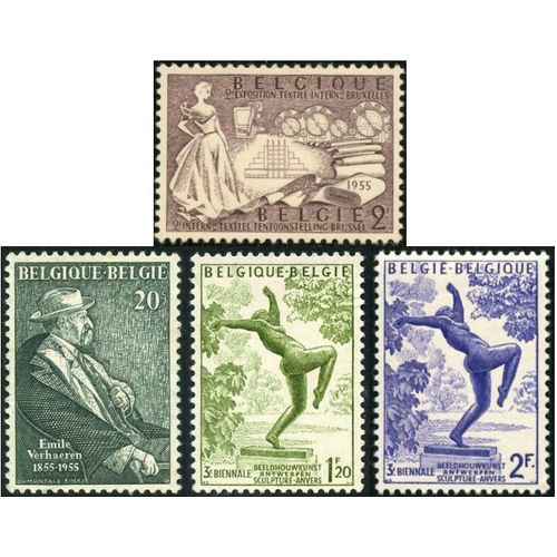 Belgique 1955, Beaux Timbres Yvert 967 E. Verhaeren, 968 Exposition Textile A Bruxelles Et 969 970 Biennale De La Sculpture À Anvers, Neufs*