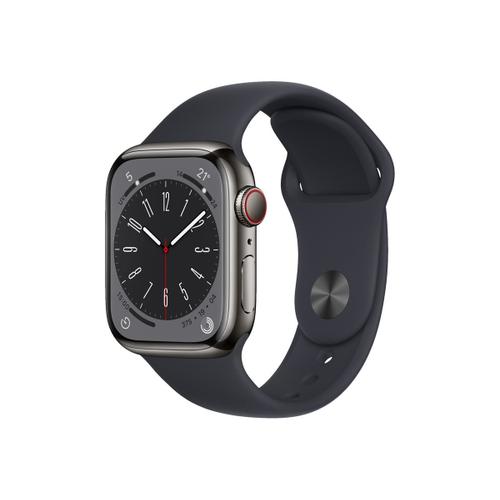 Apple Watch Series 8 (Gps + Cellular) - Boîtier 41 Mm Acier Inoxydable Graphite Avec Bracelet Sport Minuit