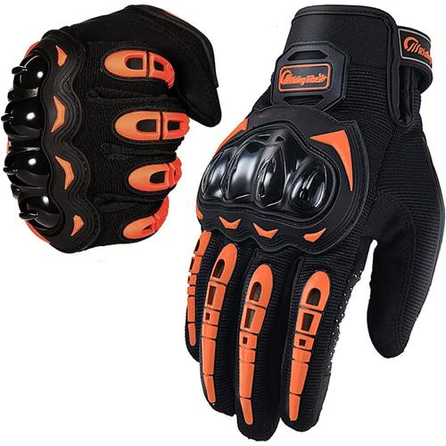 Gants Moto Tactile Protection Plein Doigt Pour Moto, Vtt, Velo, Trottinette , Motocross, Enduro, Scooter , Skate , Sports Plein Air - Mi Saison - Noire Orange - Taille L