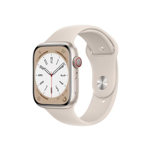 Apple Watch Series 8 (Gps + Cellular) - Boîtier 45 Mm Aluminium Droit Avec Bracelet Sport Crème