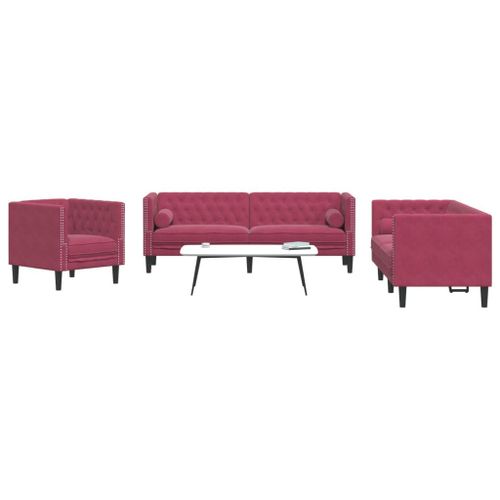Vidaxl Ensemble De Canapé Chesterfield Et Traversins 3 Pcs Velours