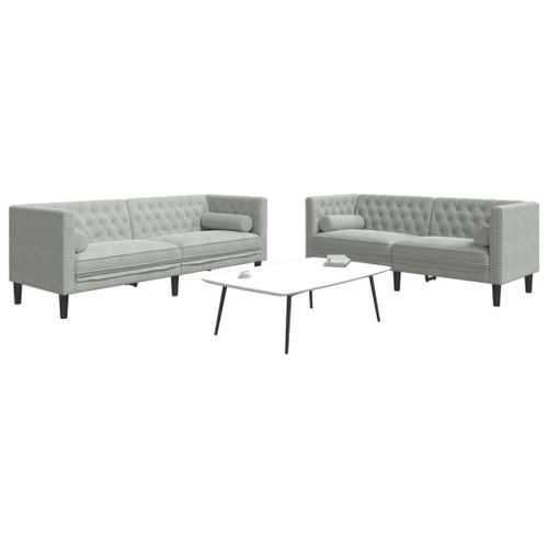 Vidaxl Ensemble De Canapé Chesterfield Et Traversins 2 Pcs Gris Clair