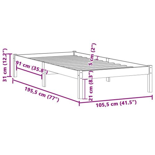 Vidaxl Cadre De Lit Sans Matelas 100x190 Cm Bois De Pin Massif
