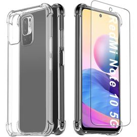 Coque Pour Xiaomi Poco M3 Pro Redmi Note 10 5g 6.5"" Transparent + 1 Pack Verre Trempé, Transparent Soft Tpu Antichoc Housse De Protection Avec Coussin Coin Bumper