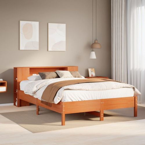 Vidaxl Lit Bibliothèque Sans Matelas Cire Marron 150x200 Cm Pin Massif