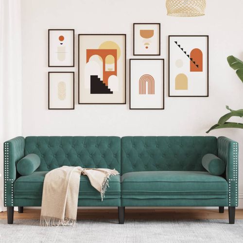 Vidaxl Canapé Chesterfield Avec Traversins 3 Places Vert Foncé Velours