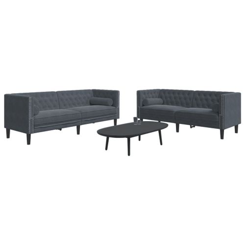 Vidaxl Ensemble De Canapé Chesterfield Et Traversins 2 Pcs Gris Foncé