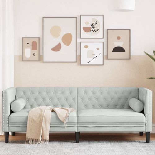 Vidaxl Canapé Chesterfield Avec Traversins 3 Places Gris Clair Velours