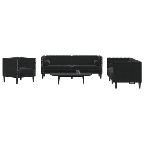 Vidaxl Ensemble De Canapé Chesterfield Et Traversins 3pcs Noir Velours