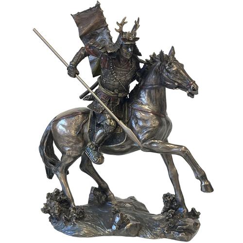 Statue samurai à cheval aspect bronze