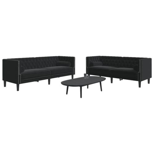 Vidaxl Ensemble De Canapé Chesterfield Et Traversins 2pcs Noir Velours