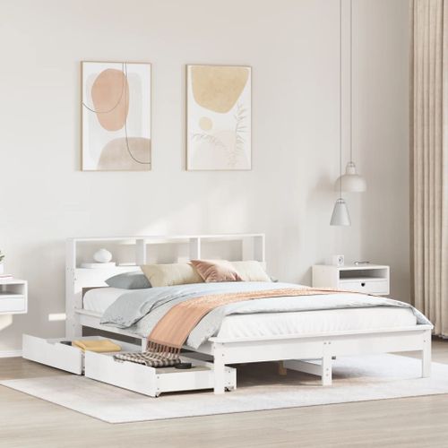 Vidaxl Lit Bibliothèque Sans Matelas Blanc 135x190 Cm Bois Pin Massif