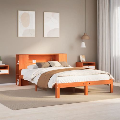 Vidaxl Lit Bibliothèque Sans Matelas Cire Marron 135x190 Cm Pin Massif