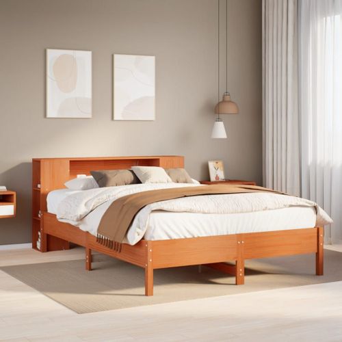 Vidaxl Lit Bibliothèque Sans Matelas Cire Marron 135x190 Cm Pin Massif
