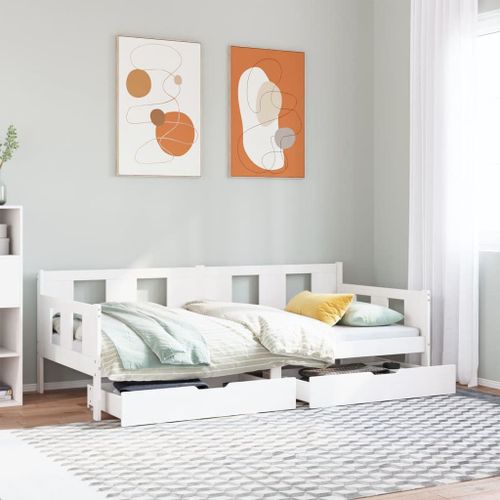 Vidaxl Lit De Jour Avec Tiroirs Blanc 90x190 Cm Bois De Pin Massif