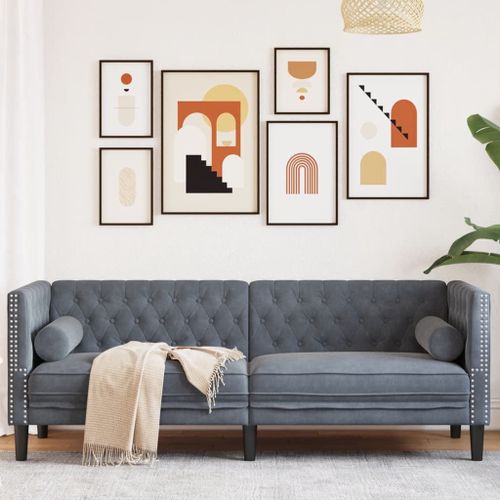Vidaxl Canapé Chesterfield Avec Traversins 3 Places Gris Foncé Velours