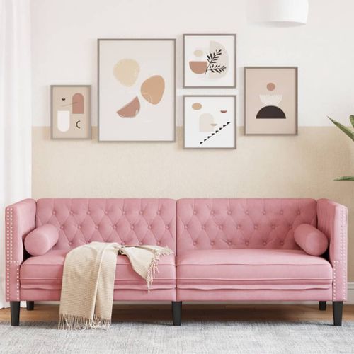 Vidaxl Canapé Chesterfield Avec Traversins 3 Places Rose Velours