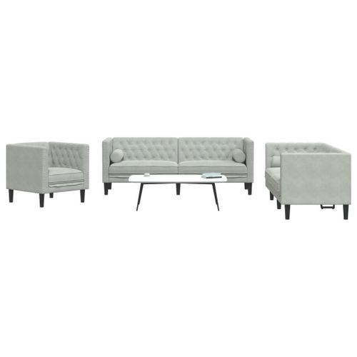 Vidaxl Ensemble De Canapé Chesterfield Et Traversins 3 Pcs Gris Clair