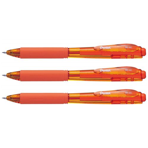 Pentel Lot De 3 Stylos Bille Rétractable Wow Bk440 Grip Triangulaire Pte Moyenne Orange