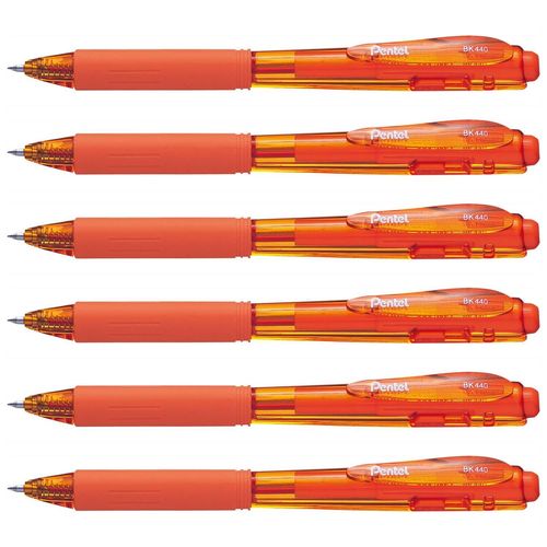 Pentel Lot De 6 Stylos Bille Rétractable Wow Bk440 Grip Triangulaire Pte Moyenne Orange