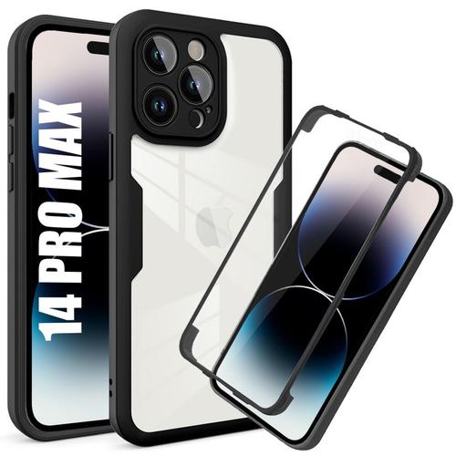 Coque Integrale Pour Iphone 14 Pro Max (6,7'') Noir Protection Hybride Silicone+Pc