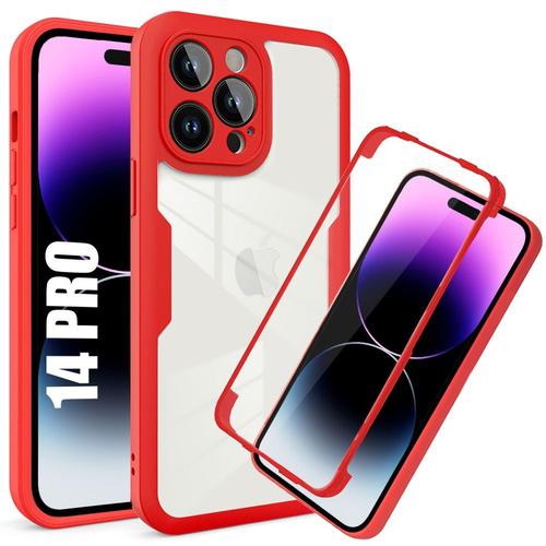 Coque Pour Iphone 14 Pro (6,1'') Protection Integrale Hybride Silicone + Pc Rigide - Rouge