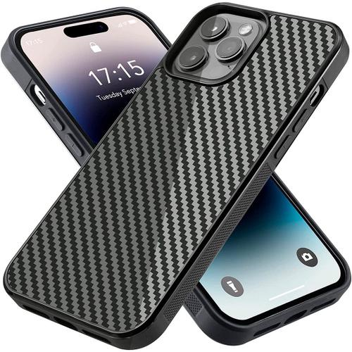 Coque Pour Iphone 14 Pro Max (6,7'') Fibre De Carbone Protection Souple Antichoc Noir