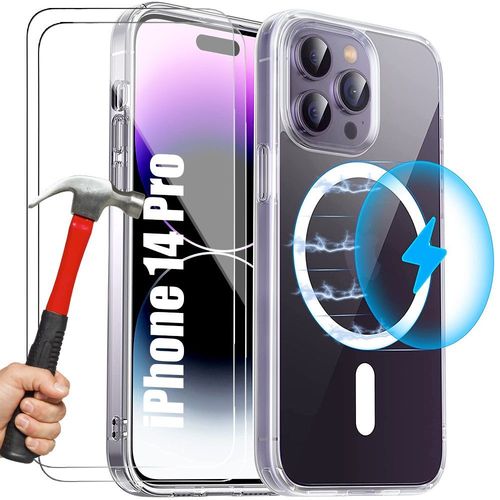 Coque Et 2 Verres Trempes Pour Iphone 14 Pro (6,1'') Protection Transparente Avec Cercle Magnetique