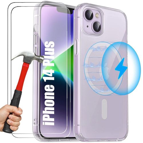 Coque Silicone Pour Iphone 14 Plus (6,7'') Anneau Magnetique Protection + 2 Vitres Verre Trempe