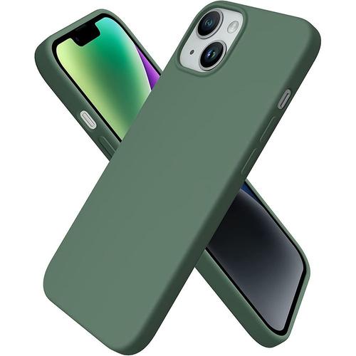 Coque Pour Iphone 14 (6,1'') Protection Silicone Couleur Unie Vert Nuit Effet Mat